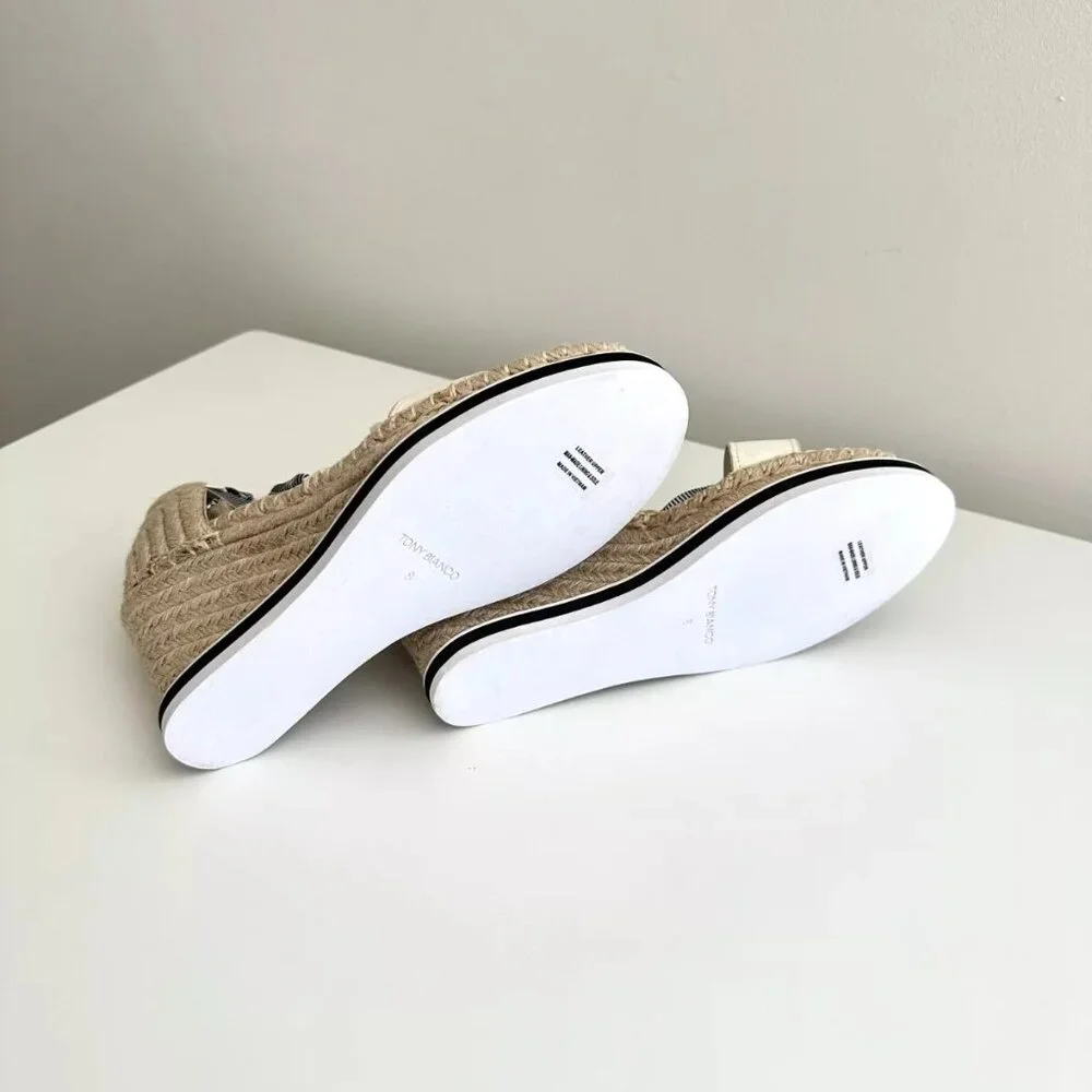 NEW TONY BIANCO Ankle Wrap Espadrille Wedge Sandals in White/Blue Stripe Size 8